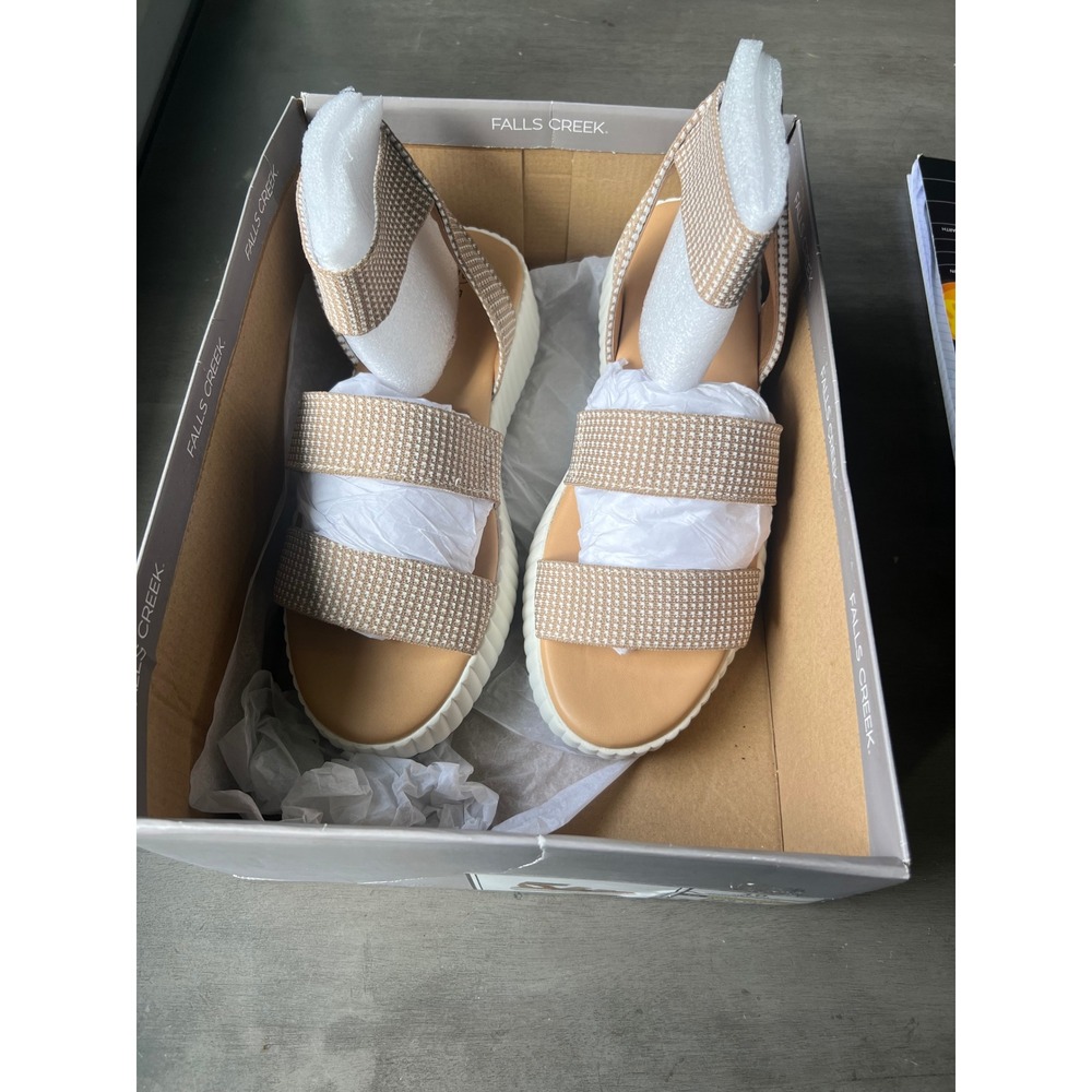 Falls Creek Darla Tan Platform Sandals Womens 10 Ankle Wrap Strappy